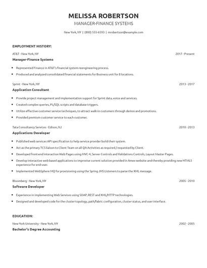 Manager-Finance Systems Resume