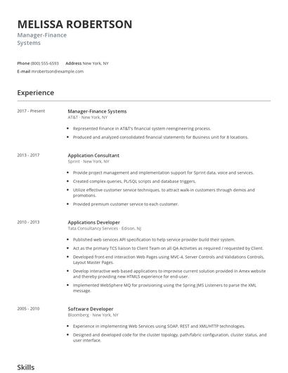 Manager-Finance Systems Resume