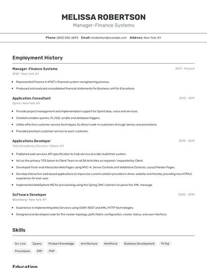 Manager-Finance Systems Resume