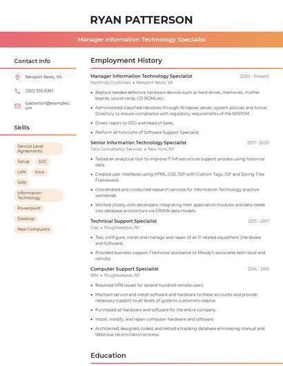 Manager Information Technology Specialist Resume