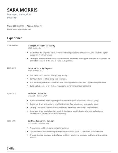 Manager, Network & Security Resume