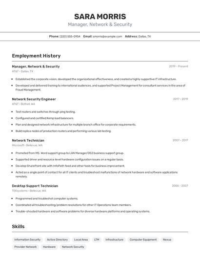 Manager, Network & Security Resume