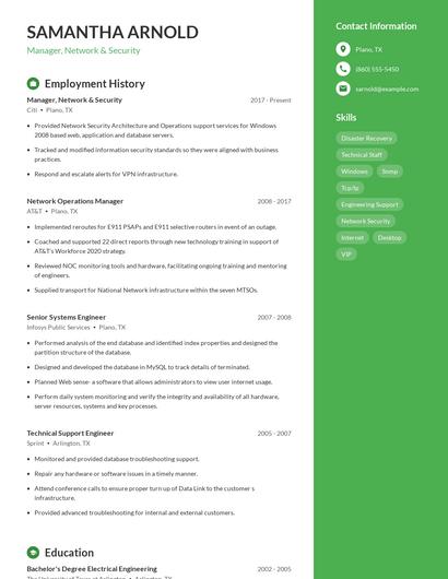 Manager, Network & Security Resume