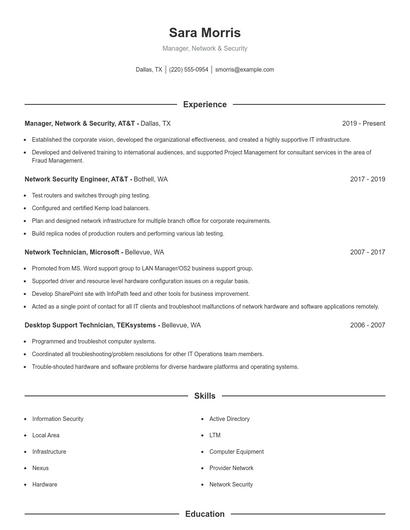 Manager, Network & Security Resume