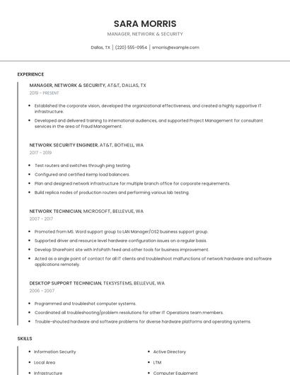 Manager, Network & Security Resume