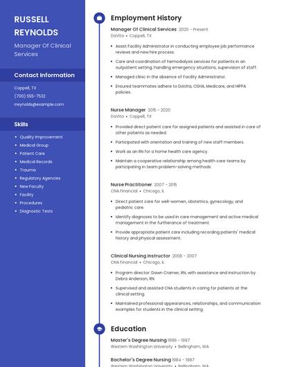 Manager Of Clinical Services Resume