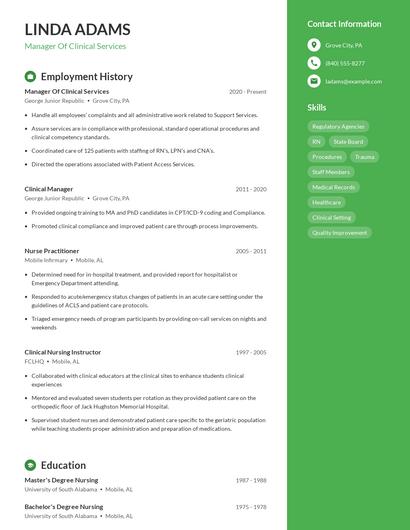 Manager Of Clinical Services Resume