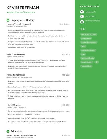 Manager, Process Development Resume