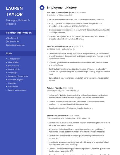 Manager, Research Projects Resume