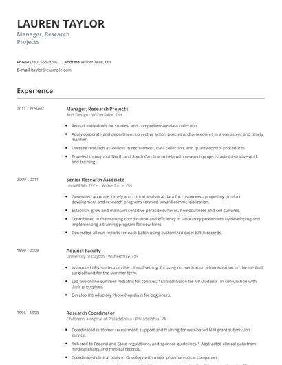 Manager, Research Projects Resume