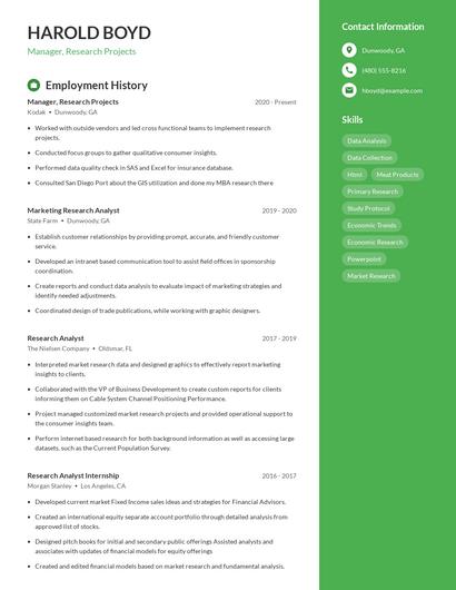 Manager, Research Projects Resume