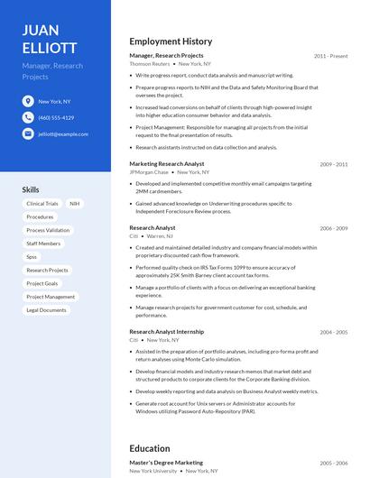 Manager, Research Projects Resume