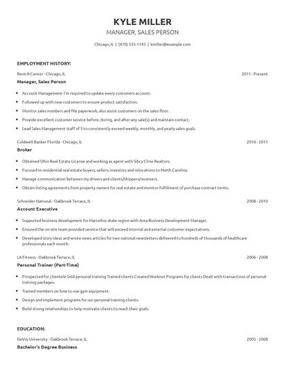Manager, Sales Person Resume