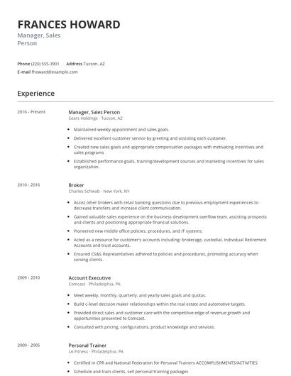 Manager, Sales Person Resume