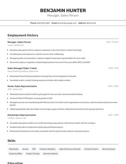Manager, Sales Person Resume