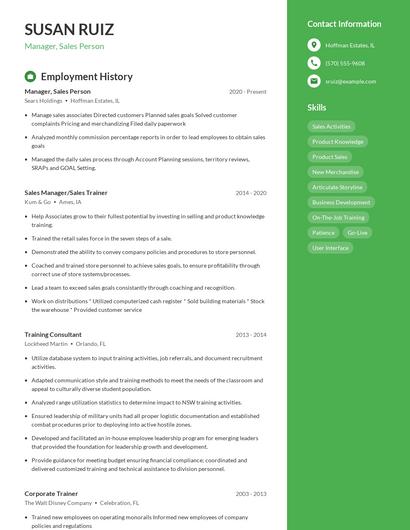 Manager, Sales Person Resume