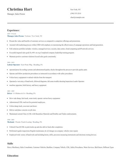 Manager, Sales Person Resume