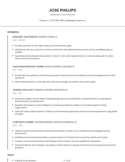 Manager, Sales Person Resume