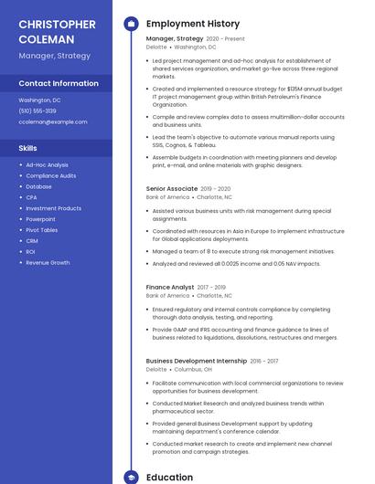 Manager, Strategy Resume
