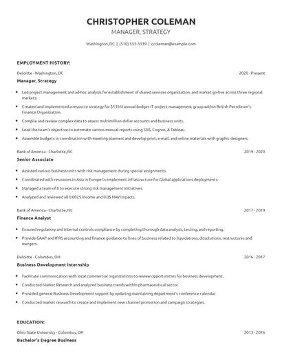 Manager, Strategy Resume