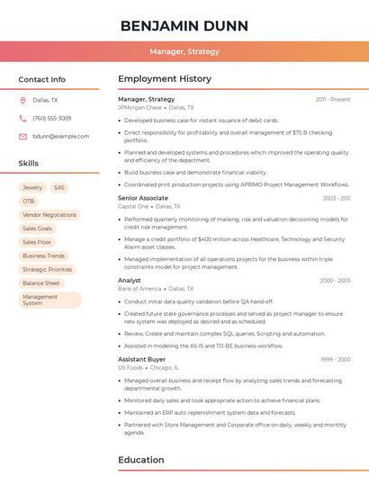 Manager, Strategy Resume