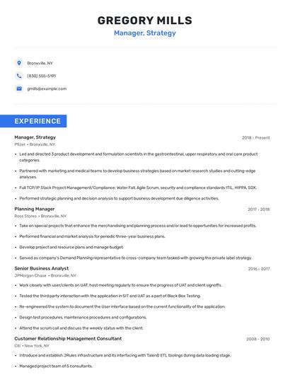 Manager, Strategy Resume