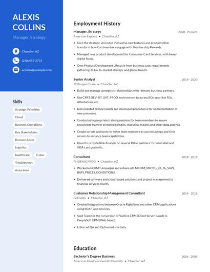 Manager, Strategy Resume