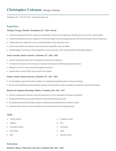 Manager, Strategy Resume