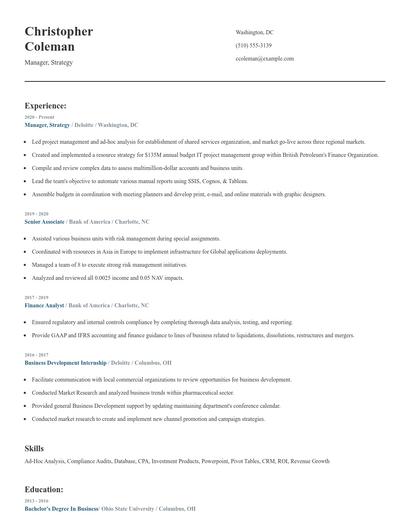 Manager, Strategy Resume