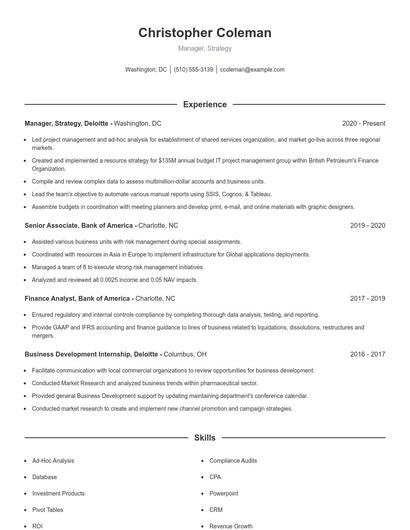 Manager, Strategy Resume