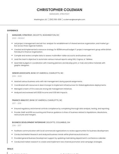 Manager, Strategy Resume