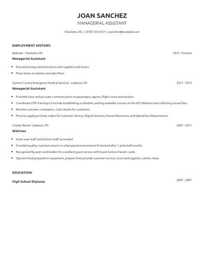 Managerial Assistant Resume