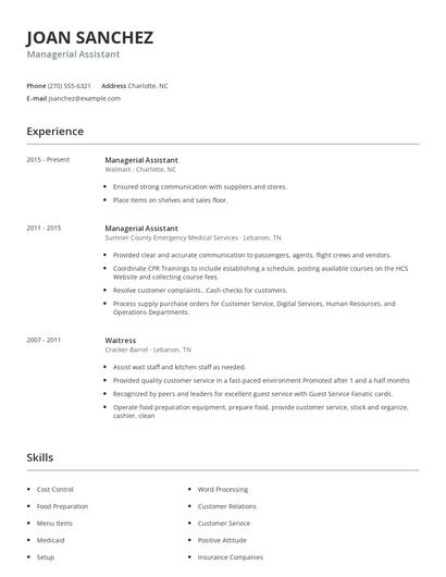 Managerial Assistant Resume