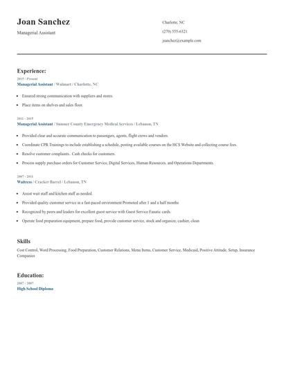 Managerial Assistant Resume