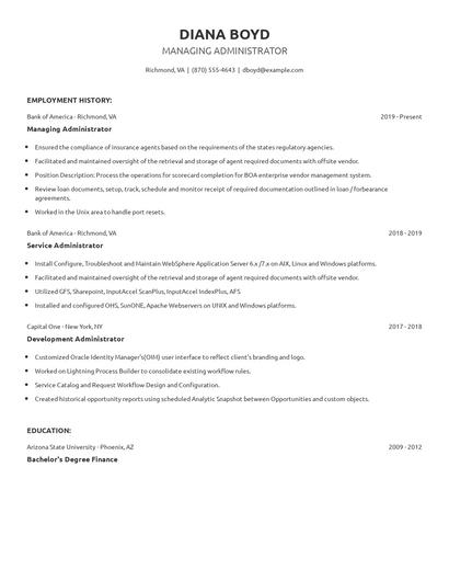 Managing Administrator Resume