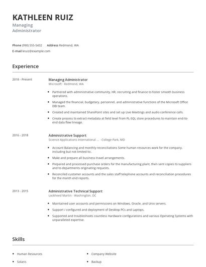 Managing Administrator Resume