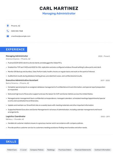 Managing Administrator Resume