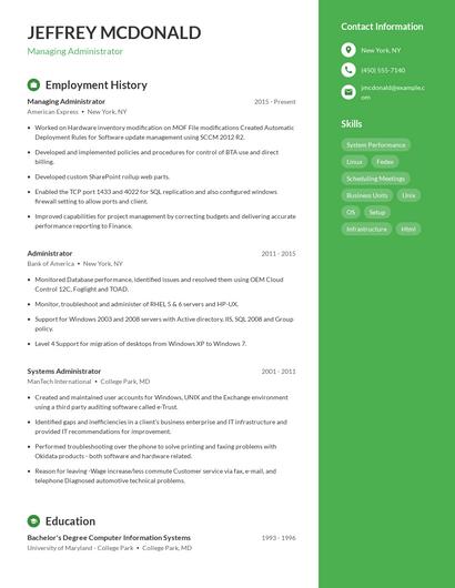 Managing Administrator Resume