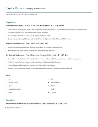Managing Administrator Resume