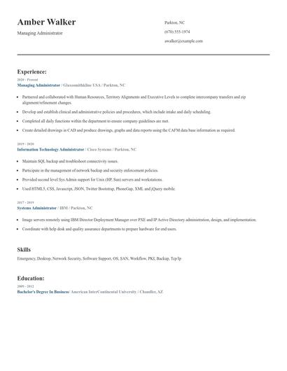 Managing Administrator Resume