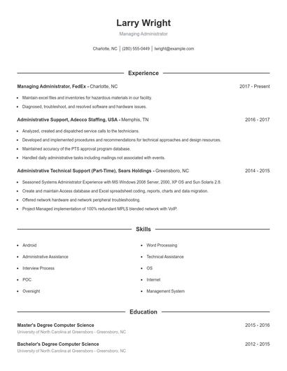 Managing Administrator Resume