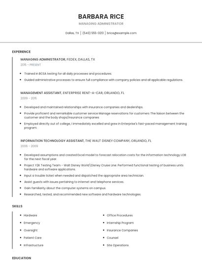 Managing Administrator Resume