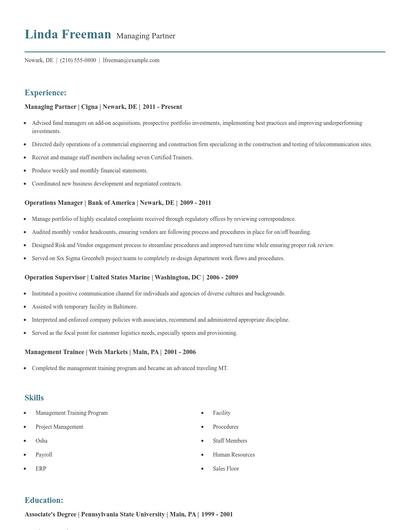 Managing Partner Resume