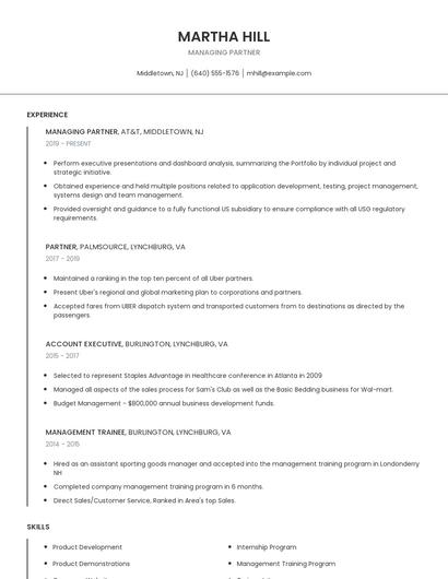 Managing Partner Resume