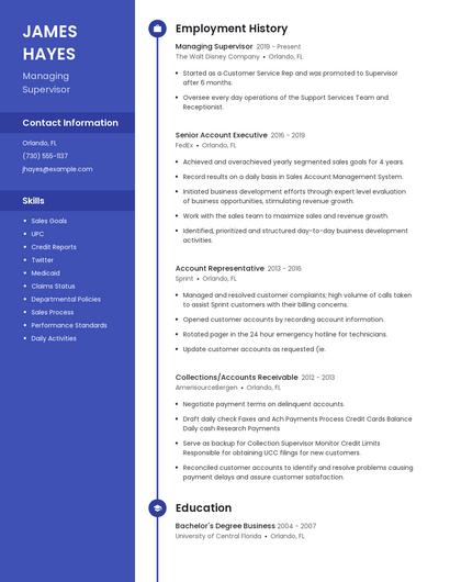 Managing Supervisor Resume