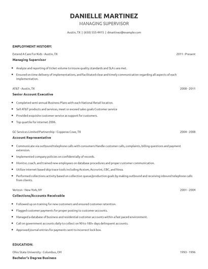 Managing Supervisor Resume