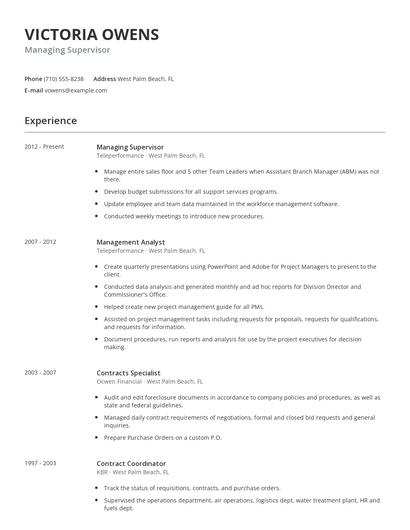 Managing Supervisor Resume