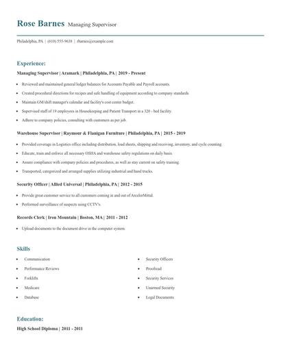 Managing Supervisor Resume