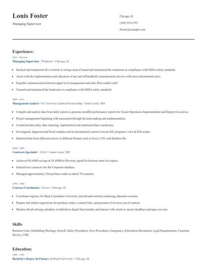 Managing Supervisor Resume