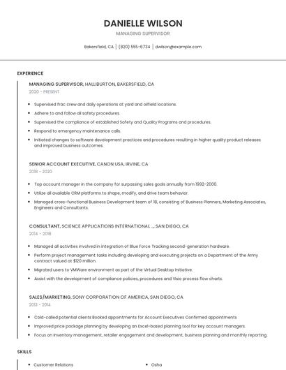 Managing Supervisor Resume